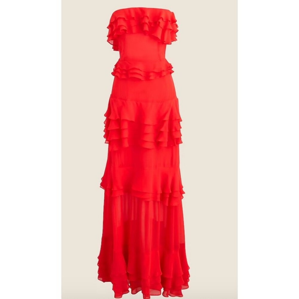 J. Crew Red Ruffled Maxi Dress